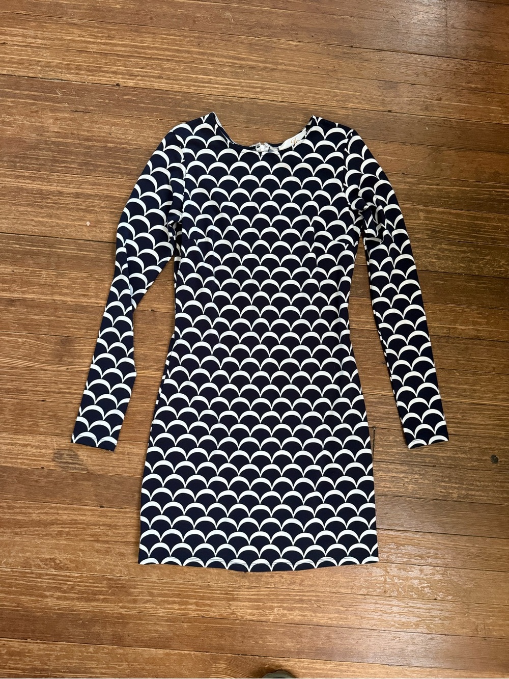 JB by Julie Brown Navy and White Scallop Long Sleeve Dress Size Small